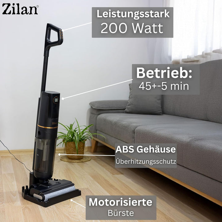 Zilan Akku Nass-Trockensauger mit Wischfunktion – Kabelloser Wischsauger & Staubsauger, Nass-Trocken