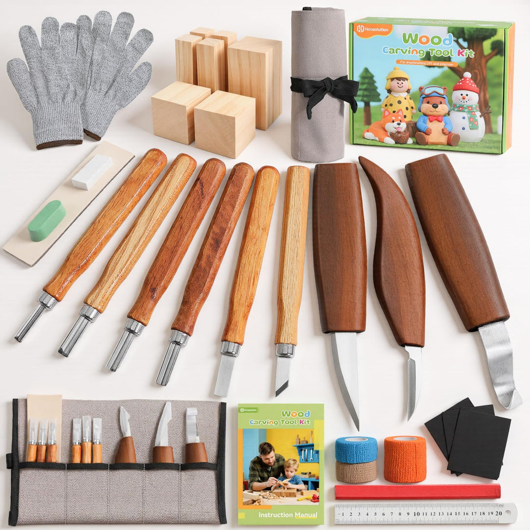 Housolution Holzschnitzerei Kit mit Tragetasche, 29PCS Holzschnitzerei Werkzeuge Whittling Kit enthä