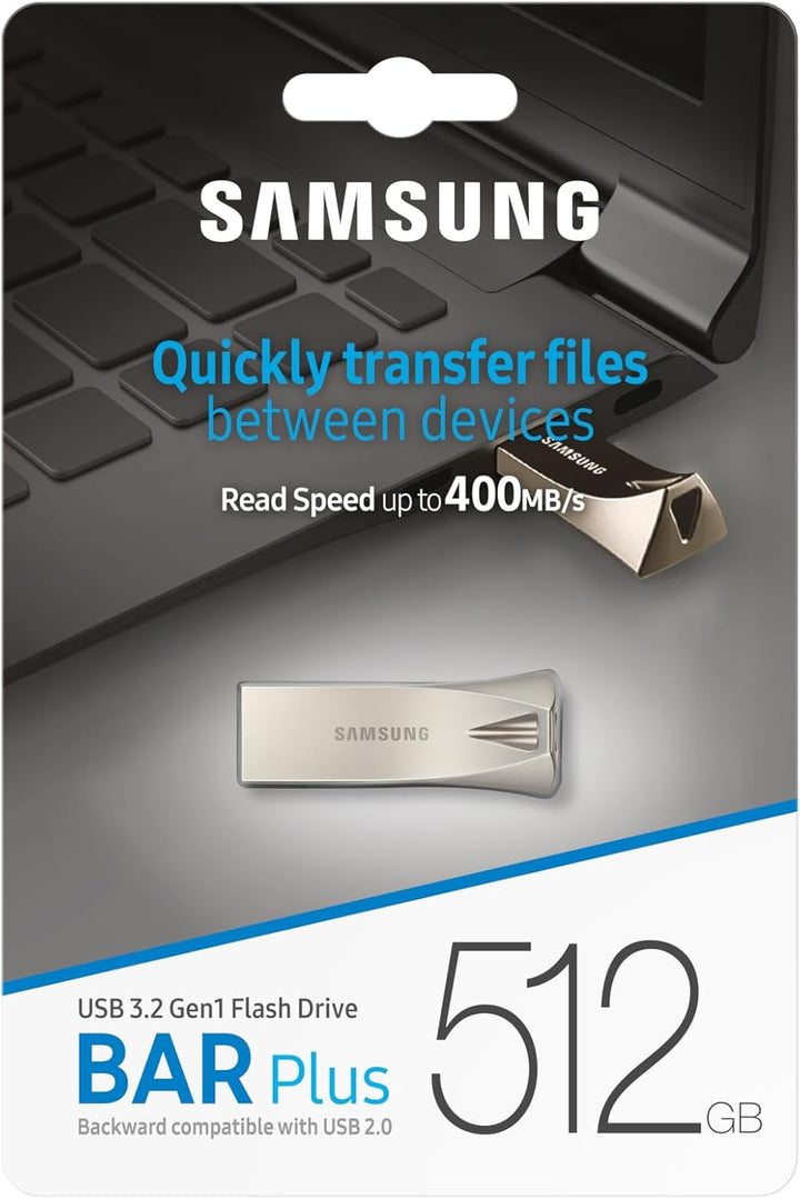 Samsung BAR Plus USB-Stick Typ-A, 512 GB, 400 MB/s Lesen, 110 MB/s Schreiben, Widerstandsfähiger USB