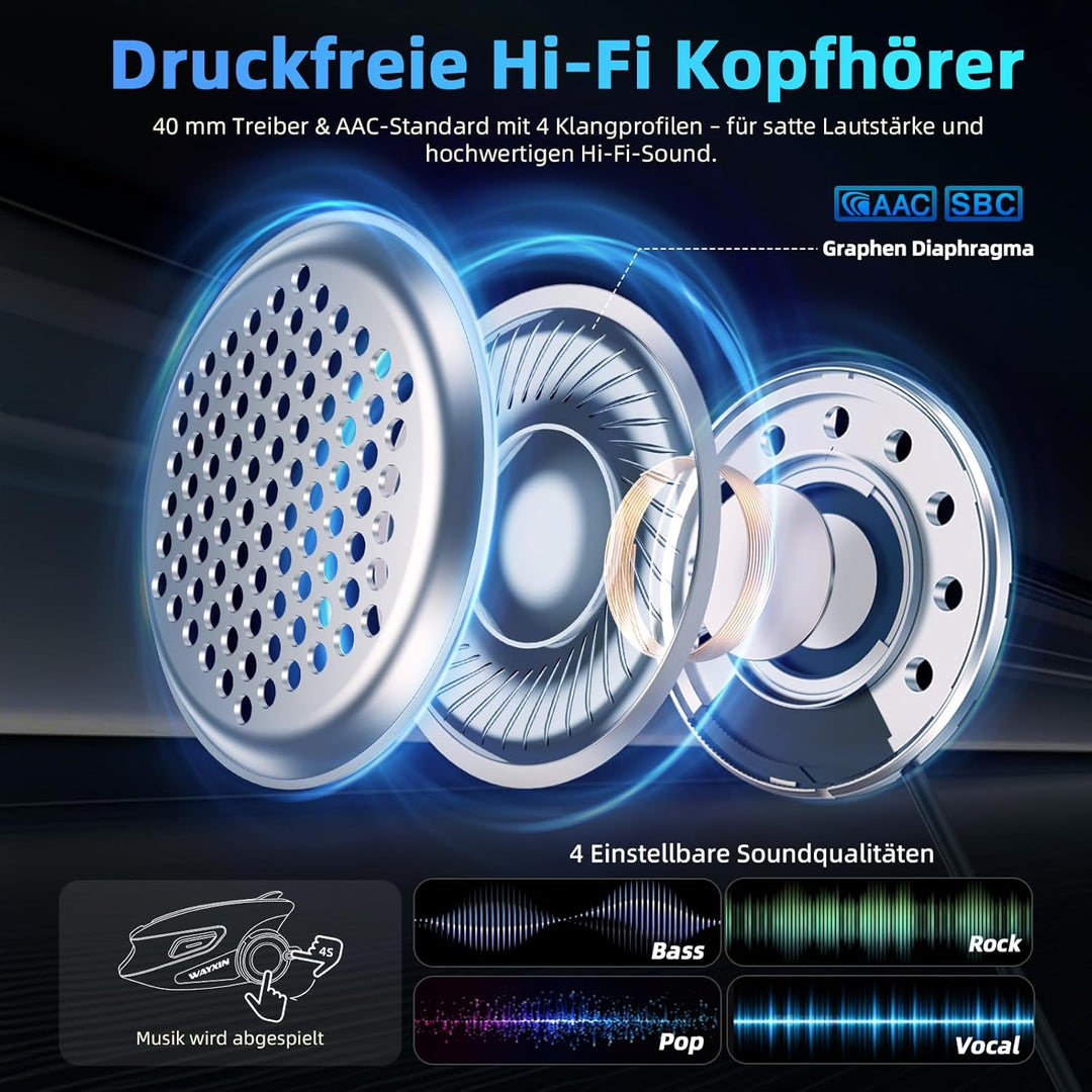 WAYXIN X6S Motorrad Intercom,integriertem Mesh Intercom System, Dual-Chip für Audio-Multitasking Kop