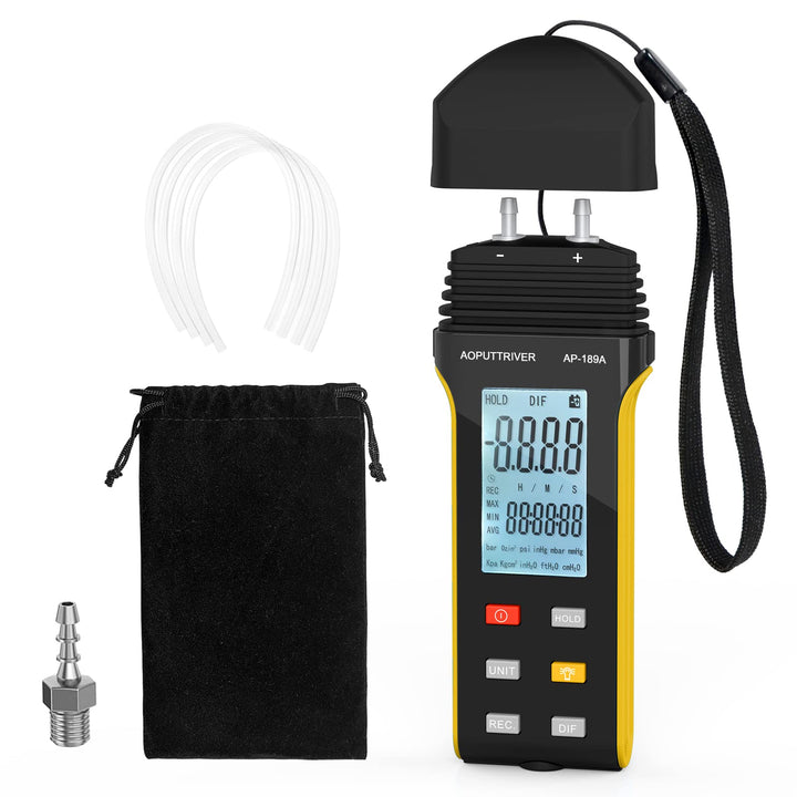 Manometer, AOPUTTRIVER AP-189A Professionelles Luftdruckmessgerät, Gasdruckmessgerät mit zwei Anschl