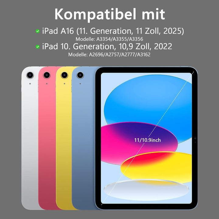 TQQ Hülle mit Tastatur für iPad A16 11 Generation 2025/10 Generation 2022(11/10.9 Zoll), Abnehmbare