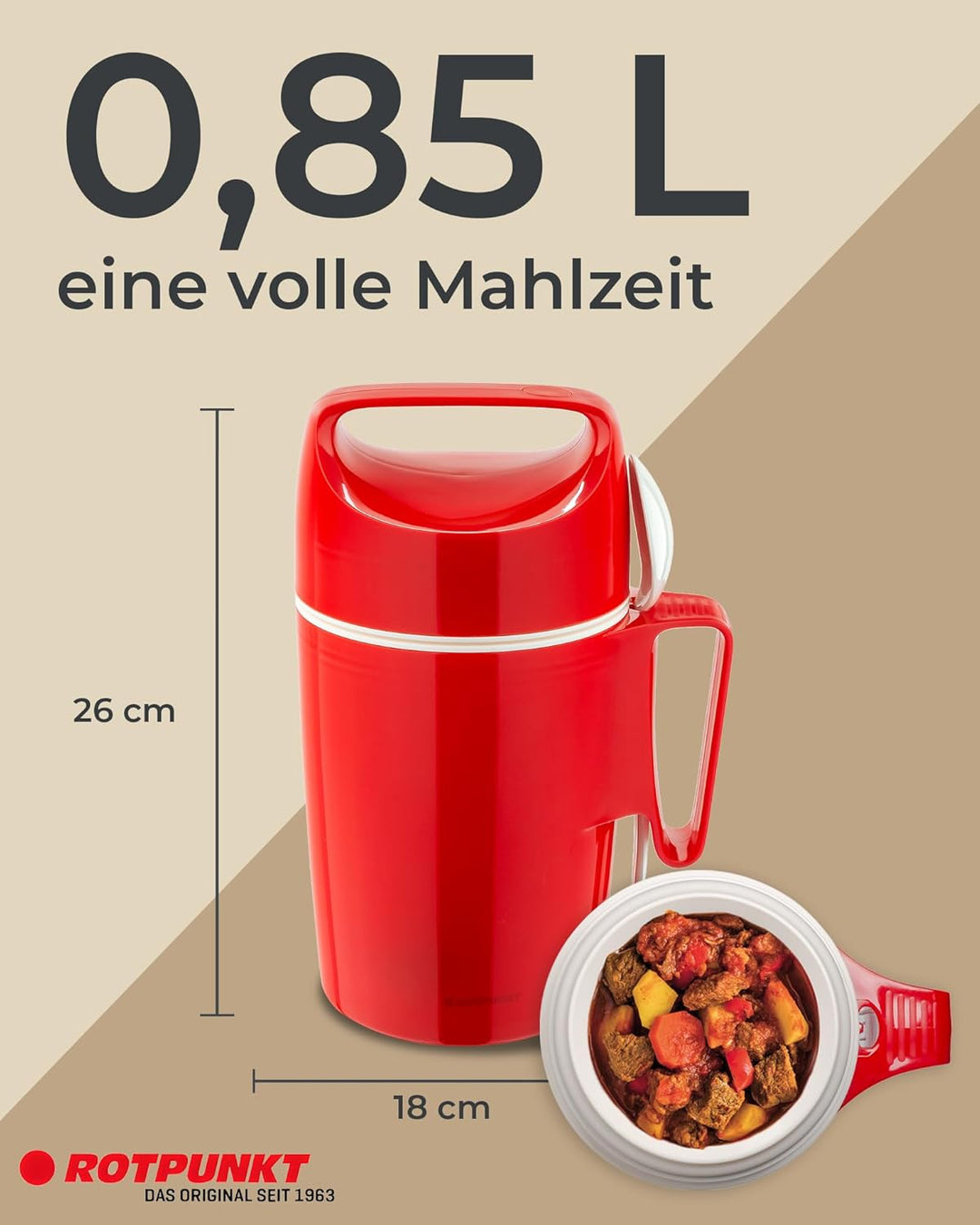 ROTPUNKT Speisegefäss 850 DIRK 0,85 l | BPA frei | Glaseinsatz | hochwertig | crazy red, Crazy Red