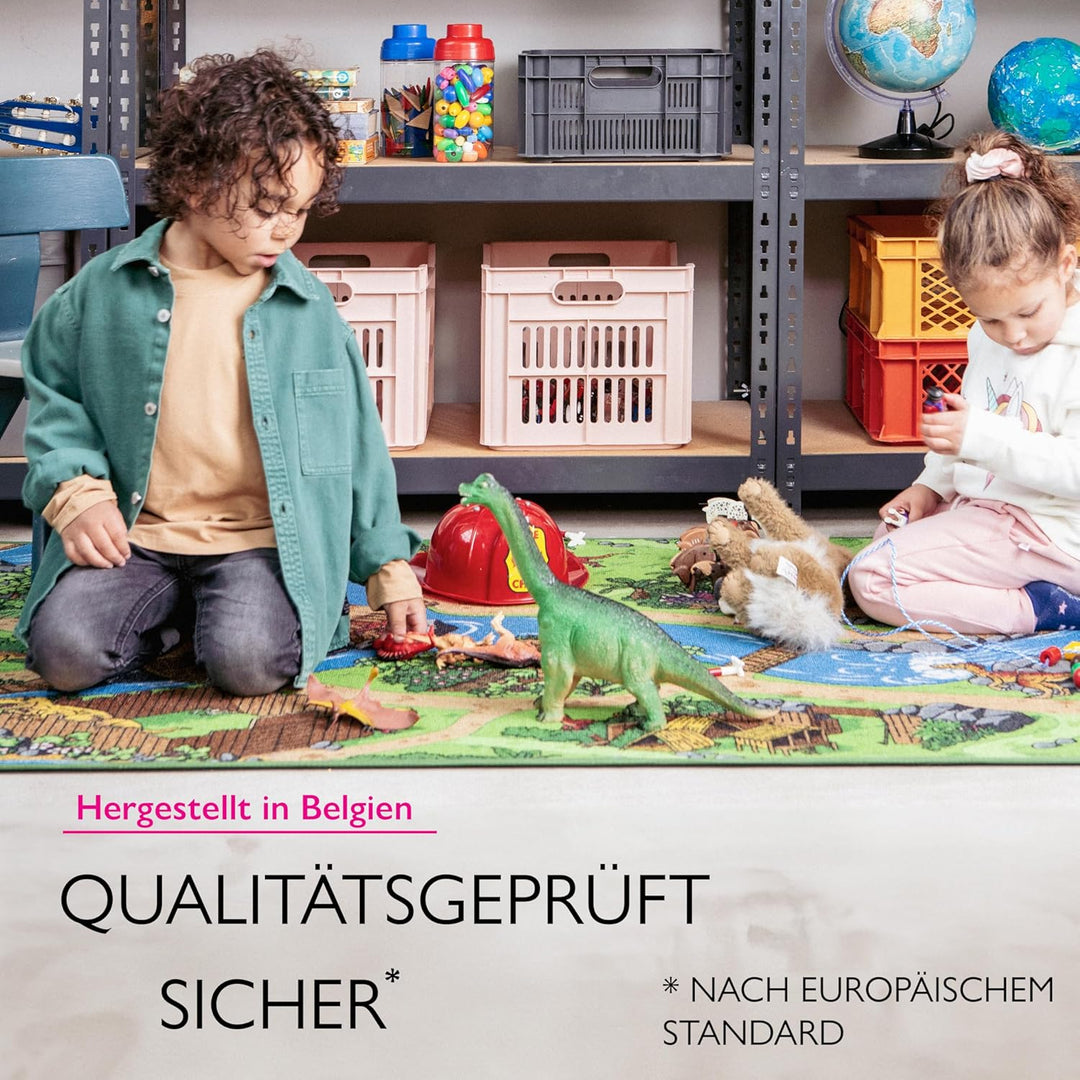 Carpet Studio Dino Teppich Kinderzimmer 95x133cm, Kinderteppich, Spielteppich Jungen & Mädchen, Tepp