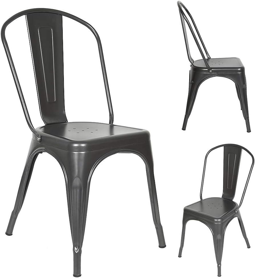YJIIJY 4er Set Metall Esszimmerstuhl Stapelbarer Stuhl im Industriestil für Bar/Kaffee/Restaurant (g