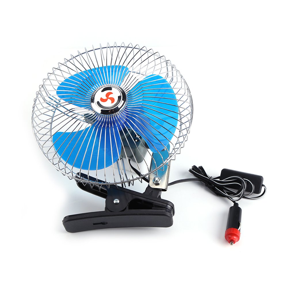 Nikou Auto Ventilator Mini Lüfter mit Clip, 12V 25W Fahrzeug Clip-On Ventilator 180° Drehung, Tragba