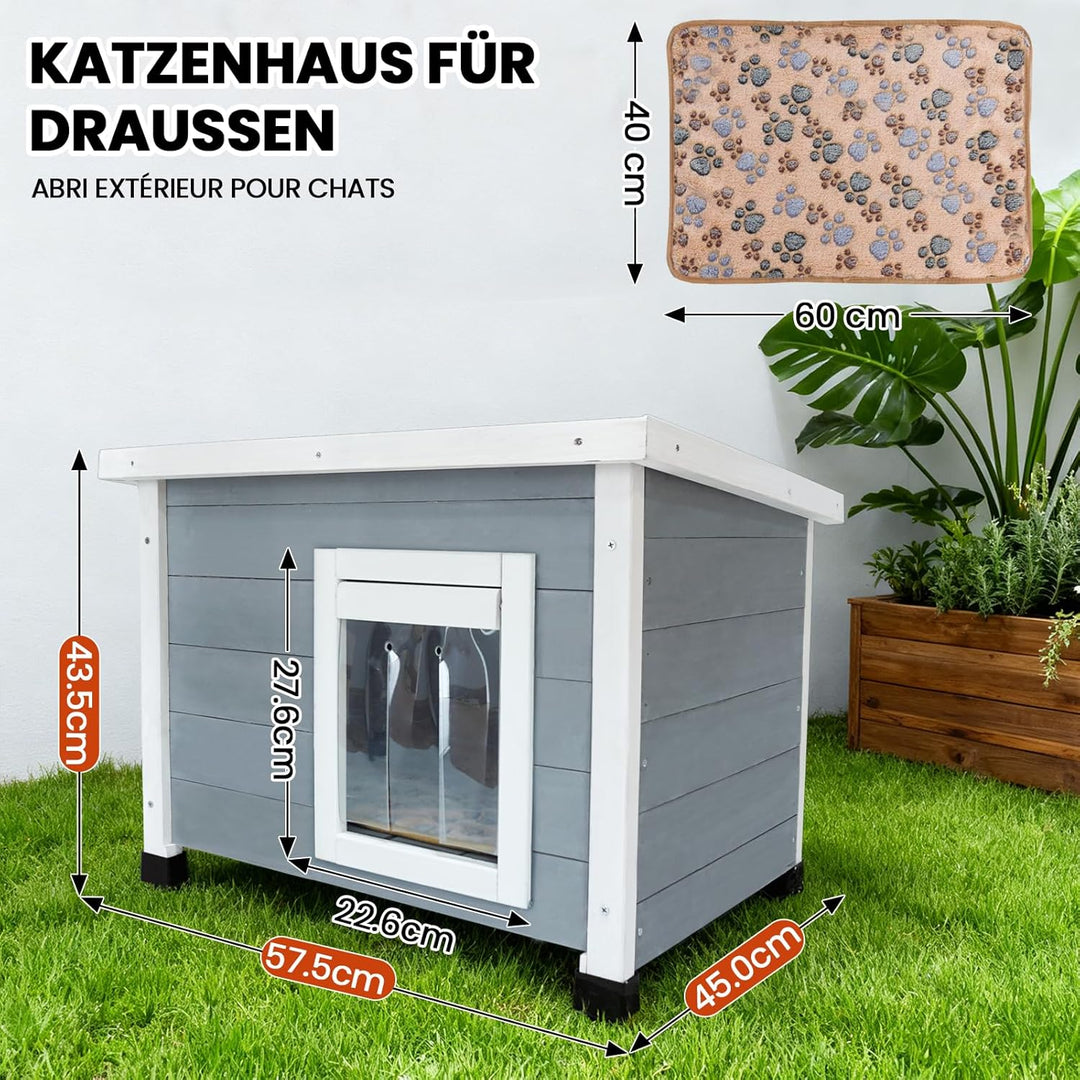 Holz-Katzenhaus für den Aussenbereich mit wasserdichtem Asphaltdach, geeignet für Welpen und kleine