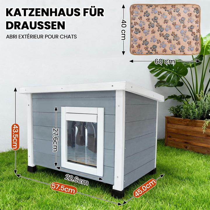 Holz-Katzenhaus für den Aussenbereich mit wasserdichtem Asphaltdach, geeignet für Welpen und kleine