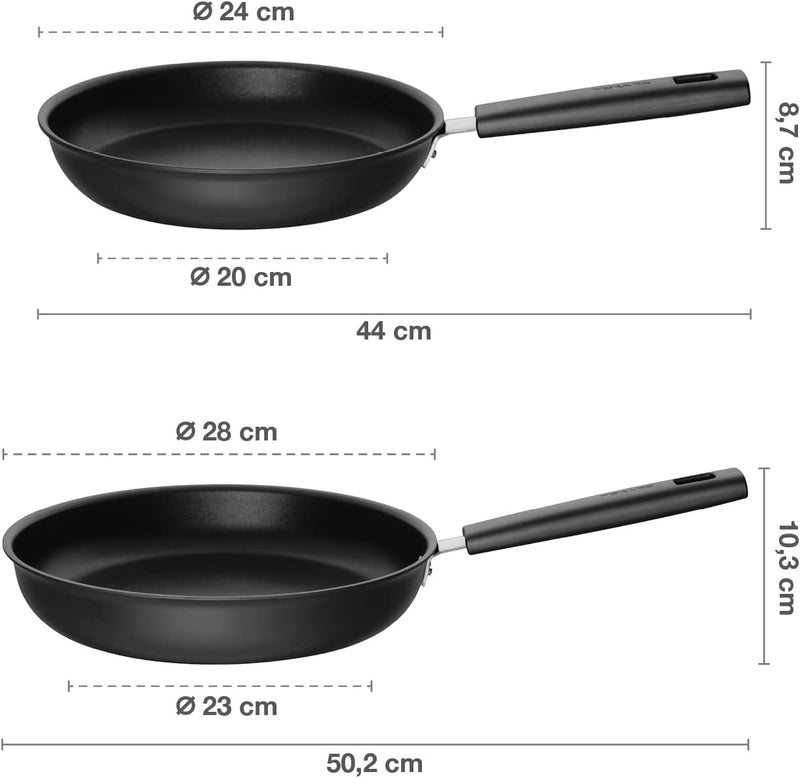 Fiskars Bratpfannen-Set, Ø 24 cm und Ø 28 cm, Für alle Kochfelder geeignet, Aluminium/Kunststoff, Kr