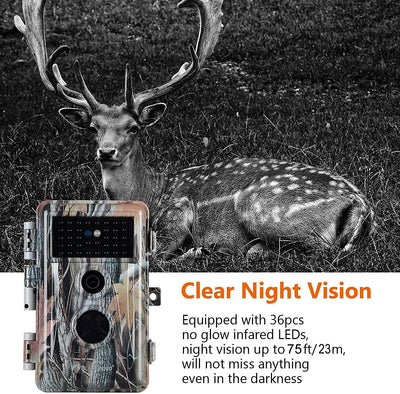 BlazeVideo 32MP Wildkamera Nachtsichtkamera Wildtier Kamera mit 1296P H.264 MPV Video, Bewegungmelde