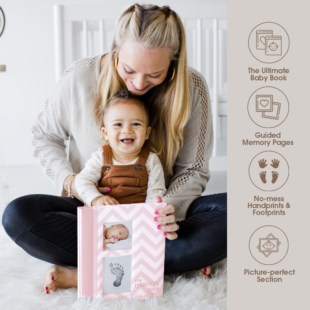 Pearhead P62202 Chevron Babybuch mit Clean Touch Stempelkissen, rosa (Texte auf Englisch) Pink Chevr