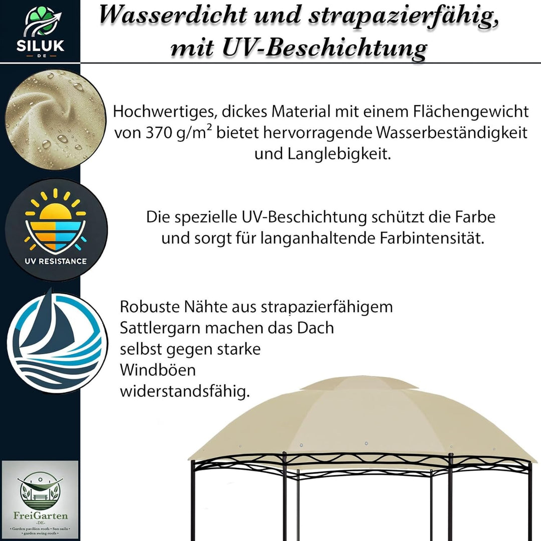 freigarten.de Ersatzdach für Pavillon Ø 350 [cm] Wasserdicht Material: Panama PCV Soft 370g/m² extra