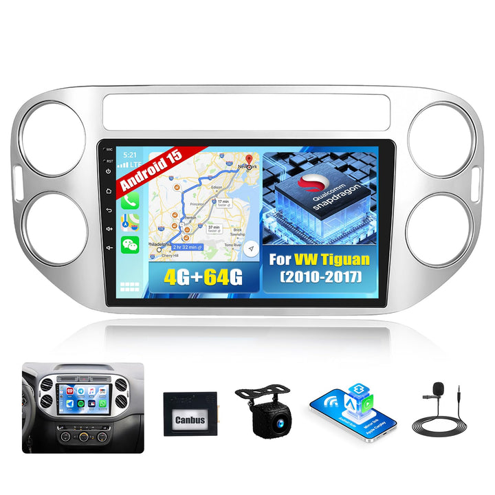 CAMECHO Android 15 Qualcomm 8 Core 4G+64G Autoradio für VW Tiguan (2010-2017) mit Carplay Android Au