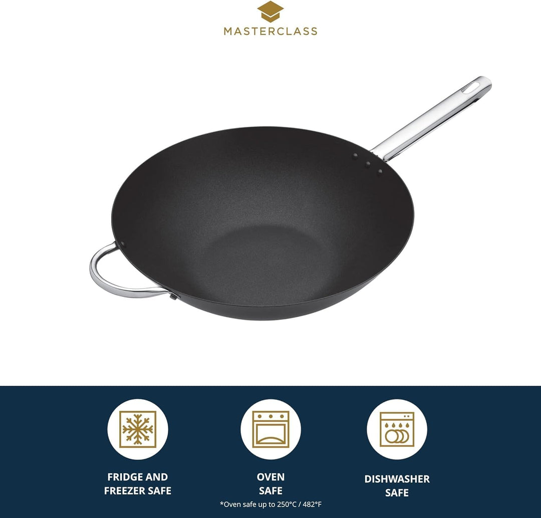 MasterClass Wok Carbon, antihaftversiegelt, Karbonstahl, Wokpfanne 8 Liter, 35,5 cm (14"), schwarz 3