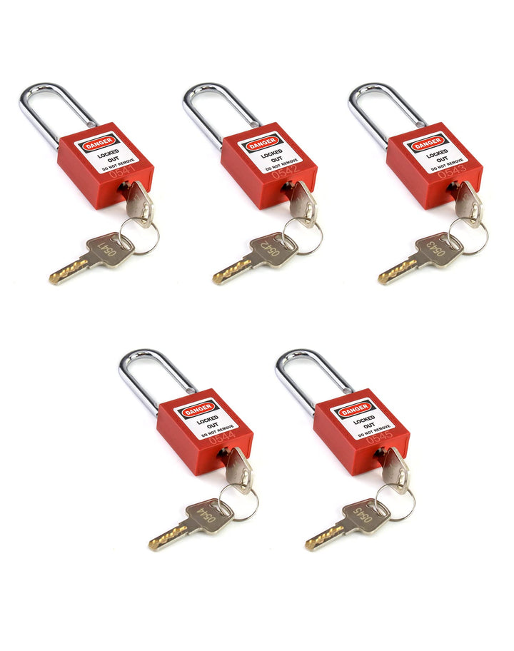 QWORK® Lockout Vorhängeschloss, 5Stk Vorhängeschlösser mit 10 Schlüssel, Rot, 38mm Pack of 5 Rot/Aus