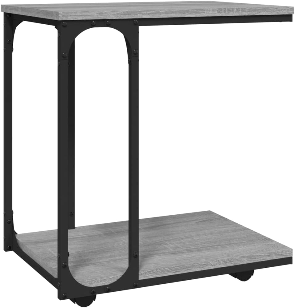 FIRBNUS Beistelltisch mit Rollen Grau Sonoma 50x35x55,5cm Holzwerkstoff Beistelltisch C Form Beistel