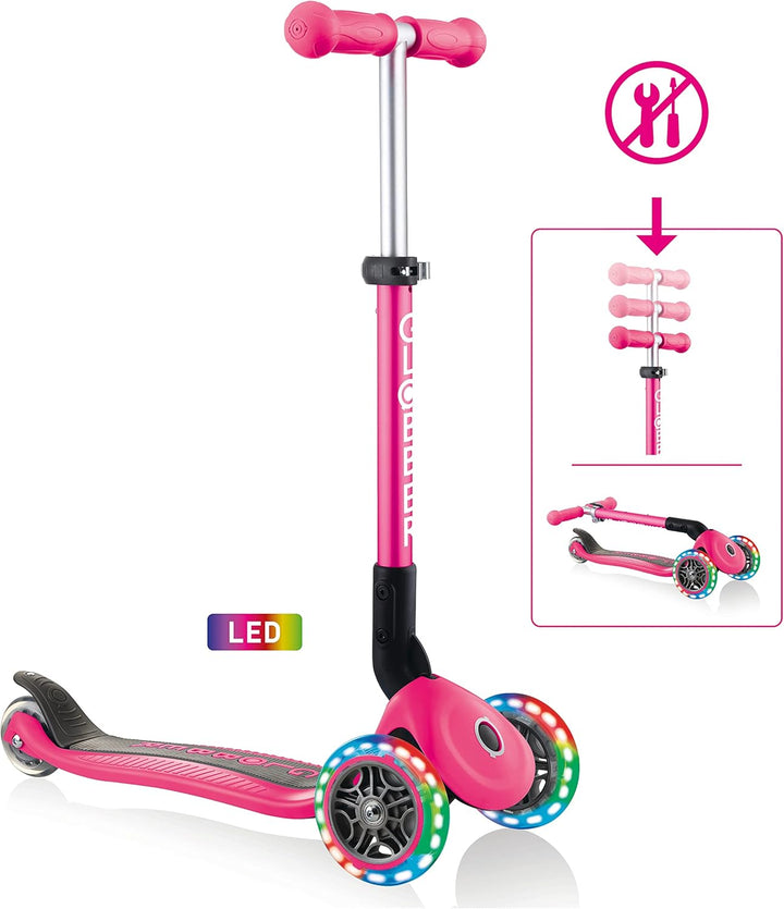 GLOBBER JUNIOR Foldable Lights – Tretroller, 120/80 mm, ABEC 5, 3-rädrig, LED-Leuchtrollen Einheitsg