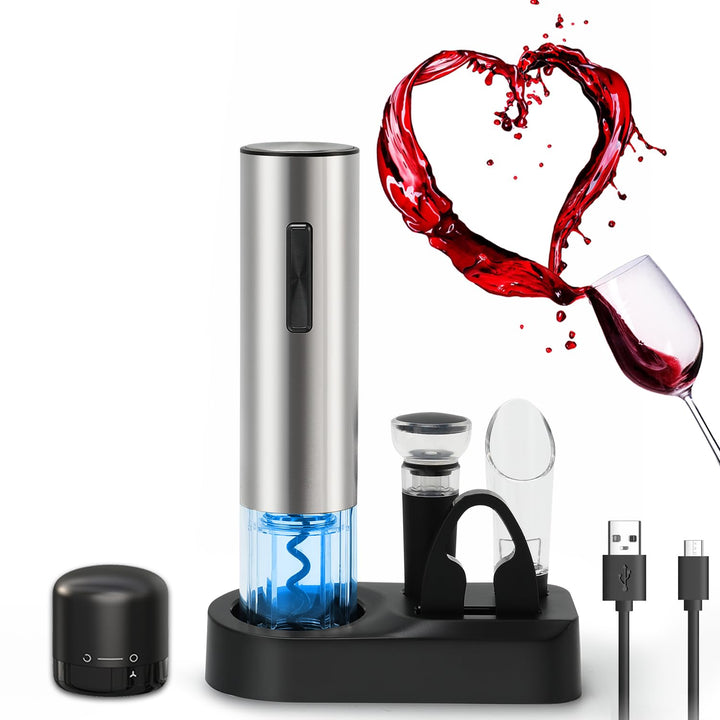 ZOYIDOUX 7-in-1 elektrischer weinkorkenzieher-Geschenkset Edelstahl, elektrischer Weinöffner mit Bas