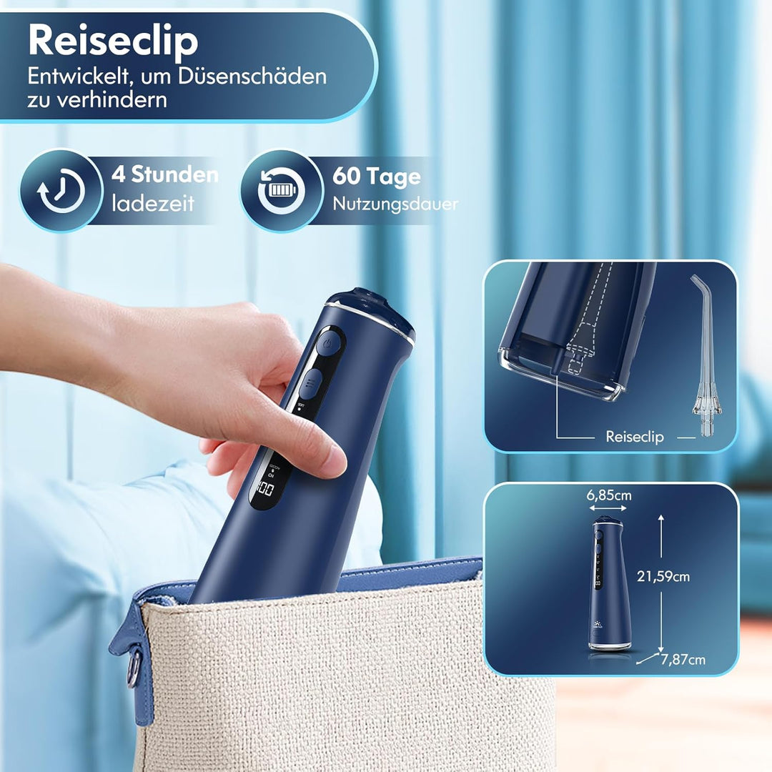 Munddusche Kabellos, Water Flosser for Teeth Mit 4 Modi & 8 Anpassbaren Stufen 7 Düsen 300ML Tank Mu