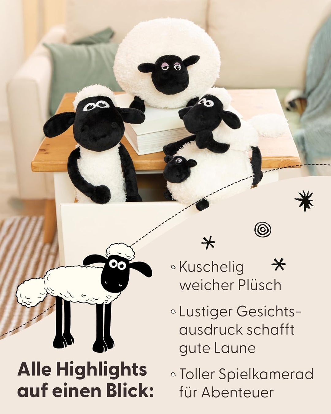 NICI Kuscheltier Shaun das Schaf 35cm weiss - Stofftier aus weichem Plüsch, niedliches Plüschtier zu
