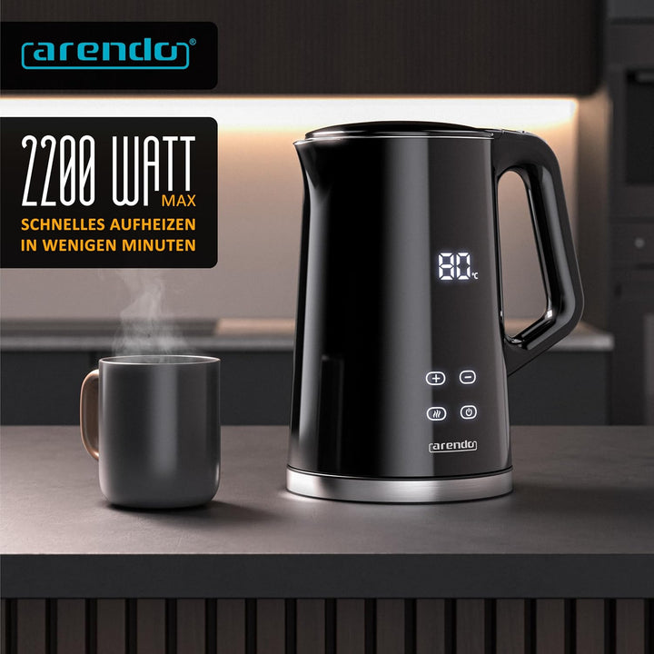 Arendo - digitaler Wasserkocher mit Temperatureinstellung - Edelstahl - Doppelwand Design Cool Touch