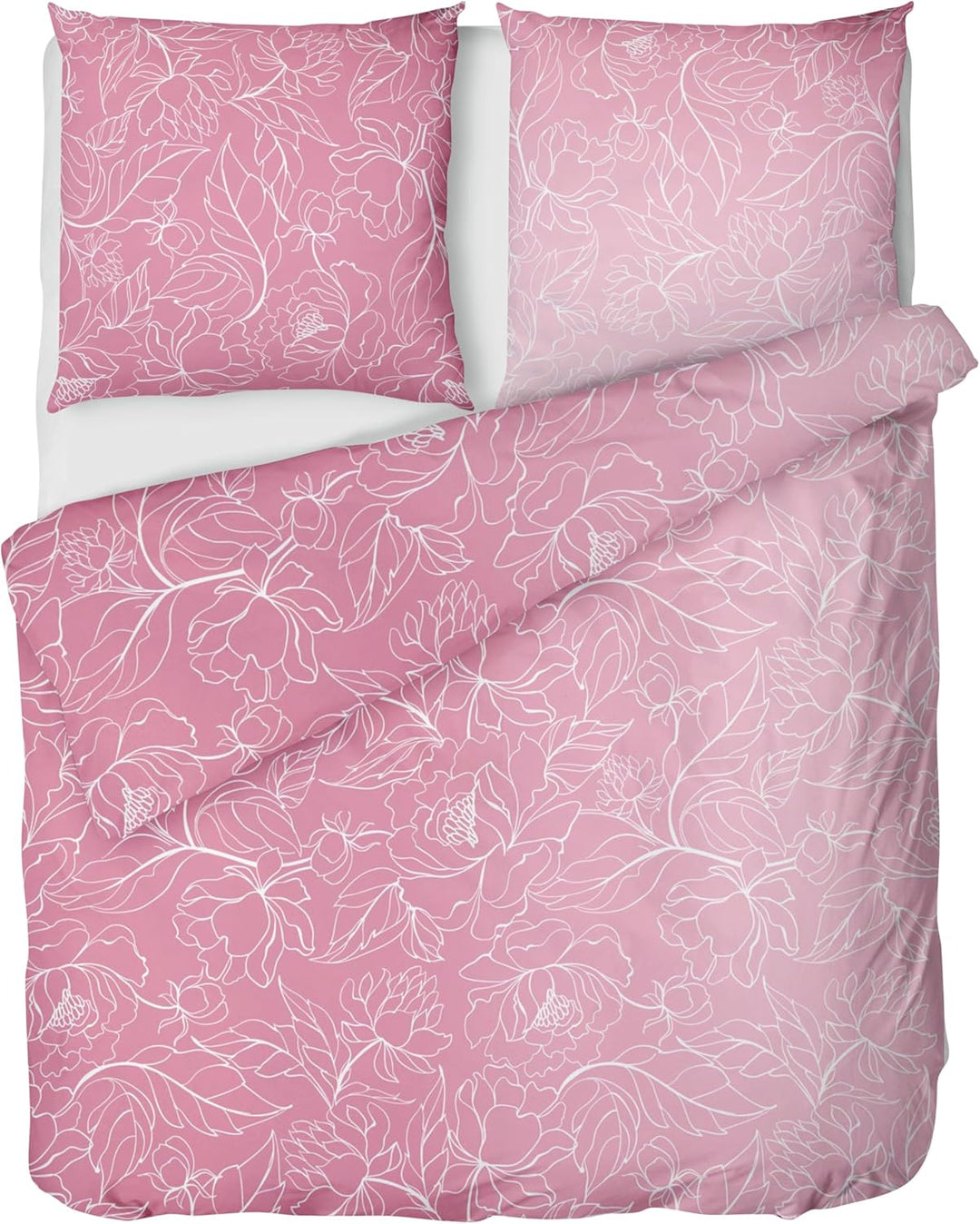 LINKHOFF Biber Bettwäsche Set 2tlg 135 x 200cm - Winterbettwäsche Altrosa Blumen Ranken-Motiv in Ros