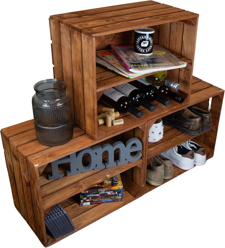 Kistenkolli Altes Land Holzkiste Ocker Schuhablage Schuhständer DIY Upcycling Regalbau Schuhaufbewah