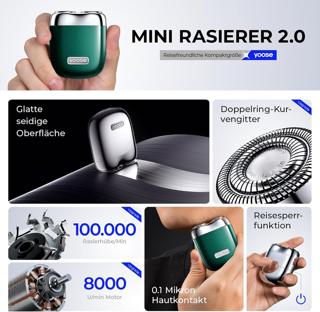 yoose Rasierer Herren Elektrisch, Tragbarer Rasierer Herren (Nass/Trocken), IPX7 wasserdicht mit USB