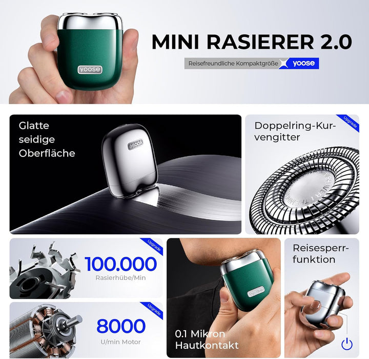 yoose Rasierer Herren Elektrisch, Tragbarer Rasierer Herren (Nass/Trocken), IPX7 wasserdicht mit USB