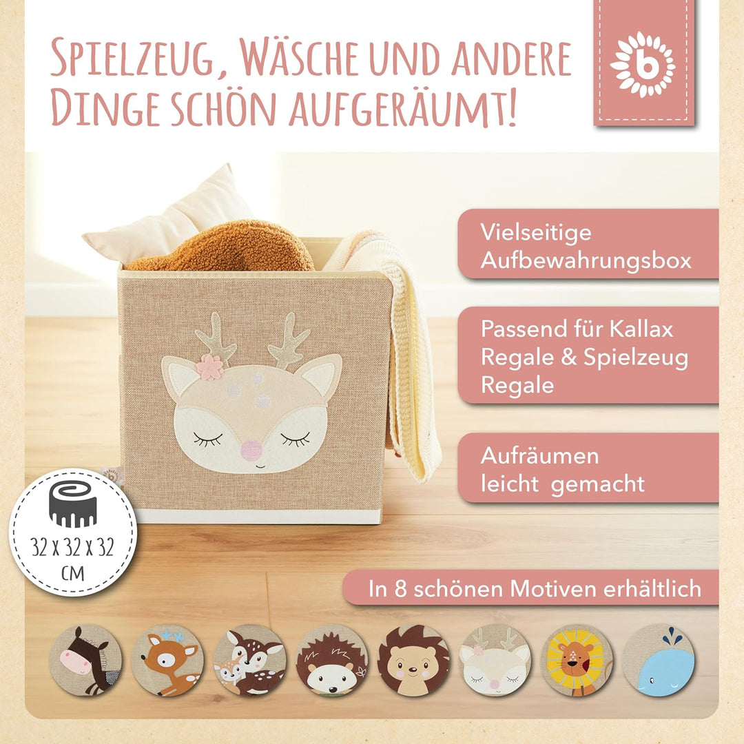 Bieco Aufbewahrungsbox Kinder | Reh Ella Motiv ca. 36L faltbar | Süsse Spielzeug Kiste für Kallax Re