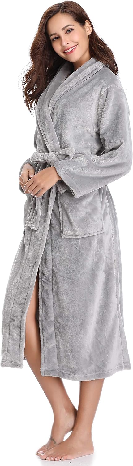 Vlazom Winter Bademantel weicher Flanell Bademantel Damen Saunamantel mit Kapuze flauschiger Morgenm