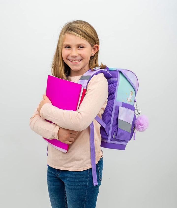 Belmil ergonomischer Schulranzen Set 4 -teilig für Mädchen 1-4 Klasse Grundschule/Brustgurt/Magnetve