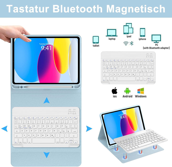 Hülle Mit Tastatur Für iPad A16 11 Generation 2025/10 Generation 2022 (11/10.9 Zoll), Hülle Mit Tast