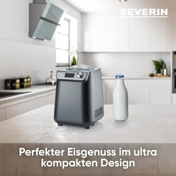 SEVERIN Kompakt Eismaschine & Joghurtbereiter, platzsparende Eismaschine mit Kompressor im Slim-Desi
