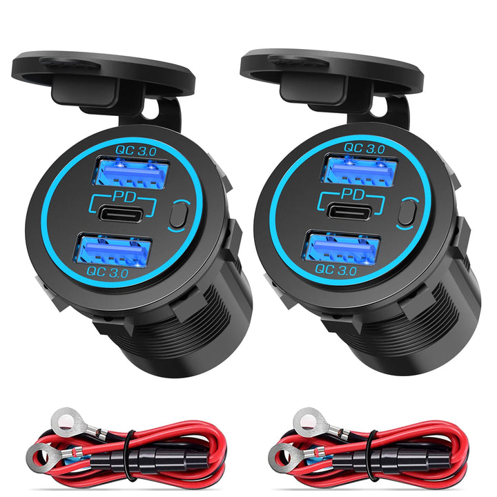 (3-USB 66W) 12V USB C Steckdose Einbau: PD3.0 Typ C USB Buchse Wasserdicht 12 Volt KFZ Dose Zigarett