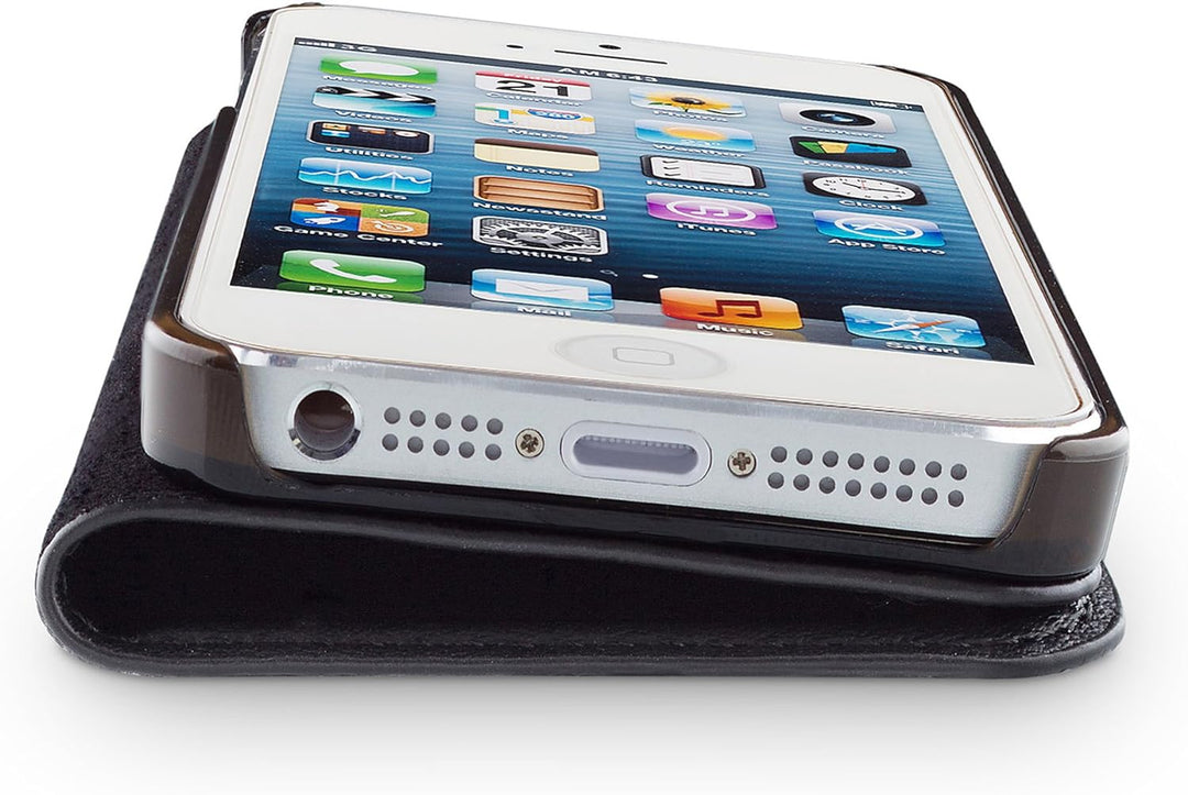 WIIUKA Echt Ledertasche -TRAVEL Nature- für Apple iPhone 5 / 5S / SE -DEUTSCHES Leder- Schwarz, mit