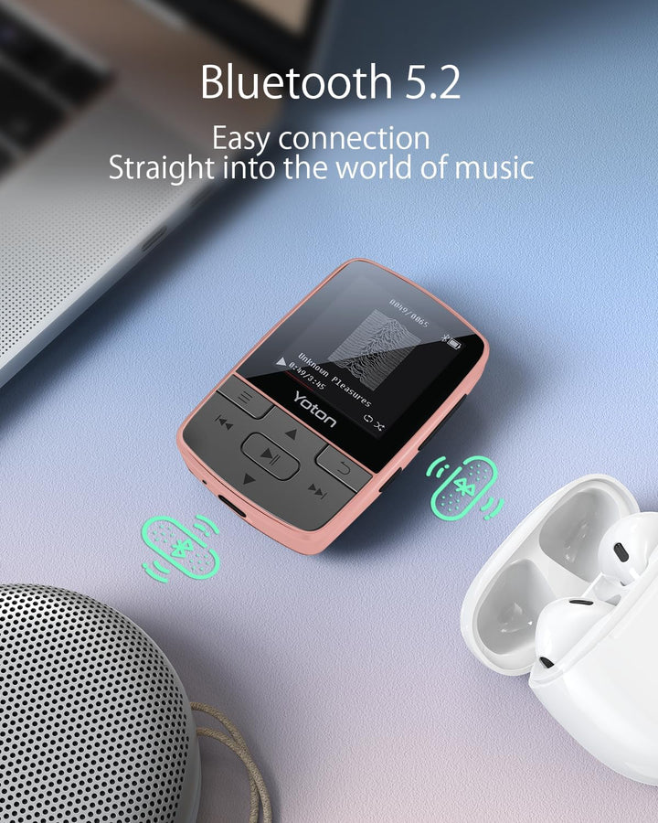 Yoton Bluetooth 5.2 MP3-Player, 64 GB Speicherplatz, Sportclip, HiFi-Klangqualität, Equalizer, Varia