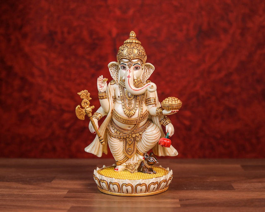 SHIVAJI ARTS Ganesh Statue, Lord Ganesha Statue, 19,1 cm, handgemalte Staubmarmor Ganesha, Ganesh fü