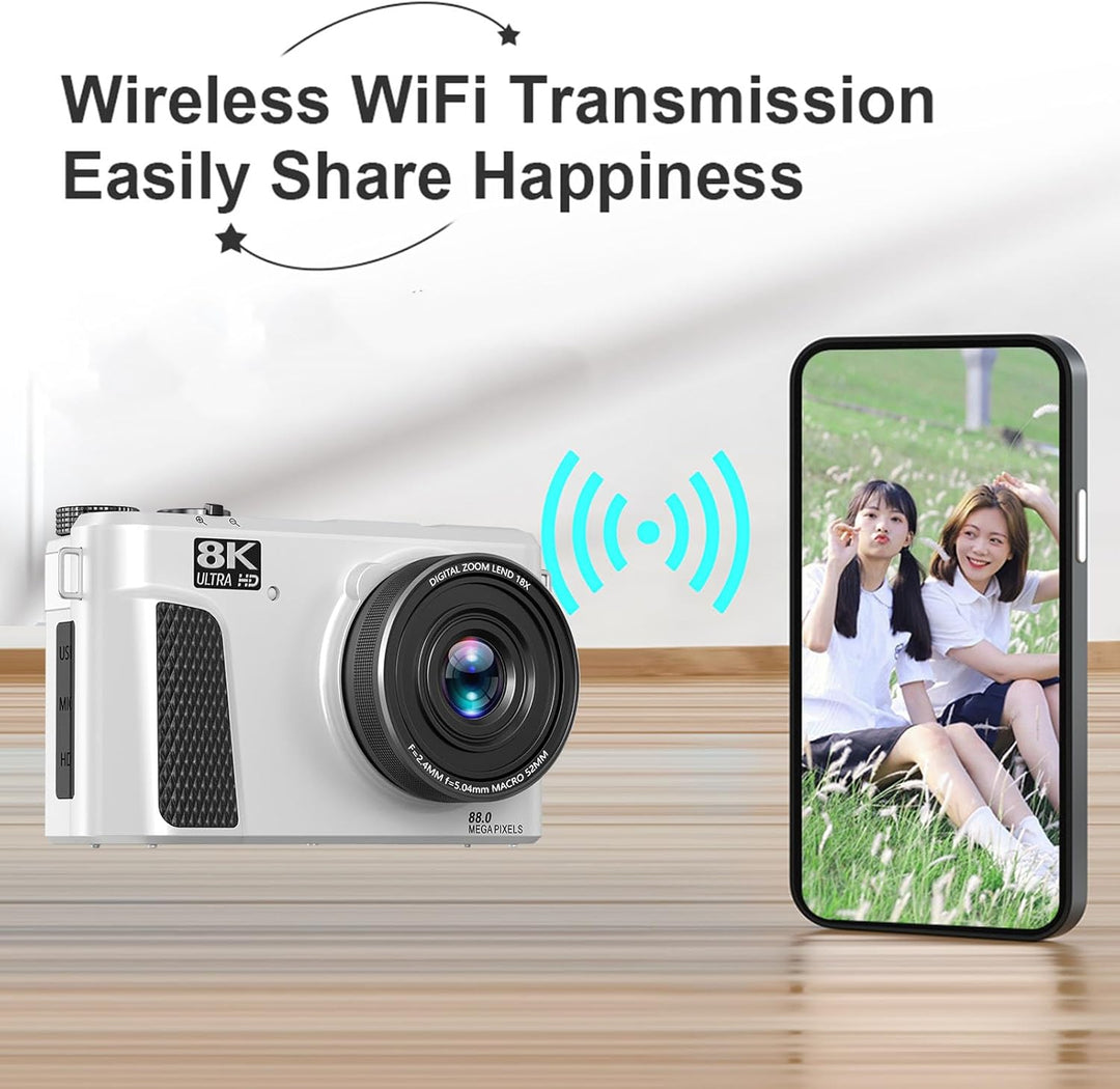 8K Digitalkamera für Fotografie, WiFi 88MP Vlogging -Kameras mit 3 "180 ° Flip -Bildschirm, Autofoku