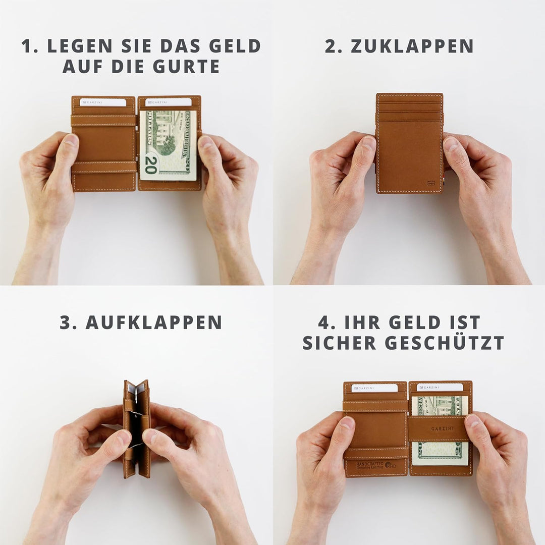 GARZINI Magic Wallet, RFID Geldbeutel für Herren aus echtem Leder für 7 Karten und Münzfach, Mini Ge
