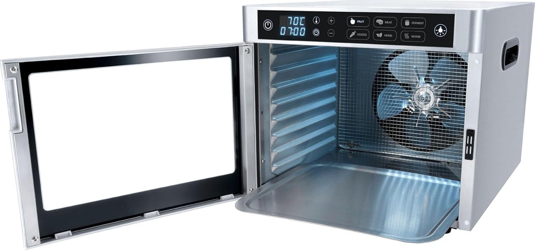 Steba ED 80 Steel Deluxe Dörrautomat | LED-Display | Langlebiger Motor | 8 Edelstahl-Gitter | Innenr