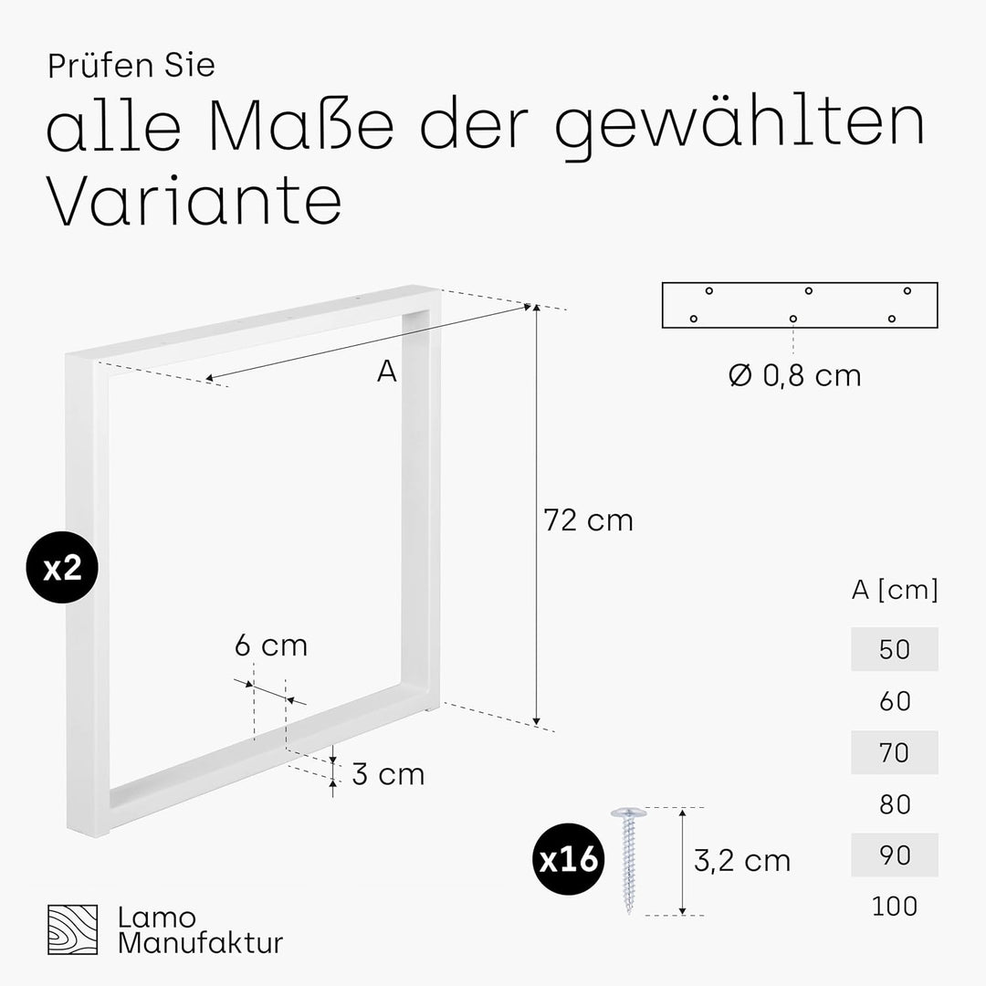 LAMO Manufaktur Tischbeine für Schreibtisch Esstisch, Simple Medium, Vierkantprofil 60x30 mm, Tischg