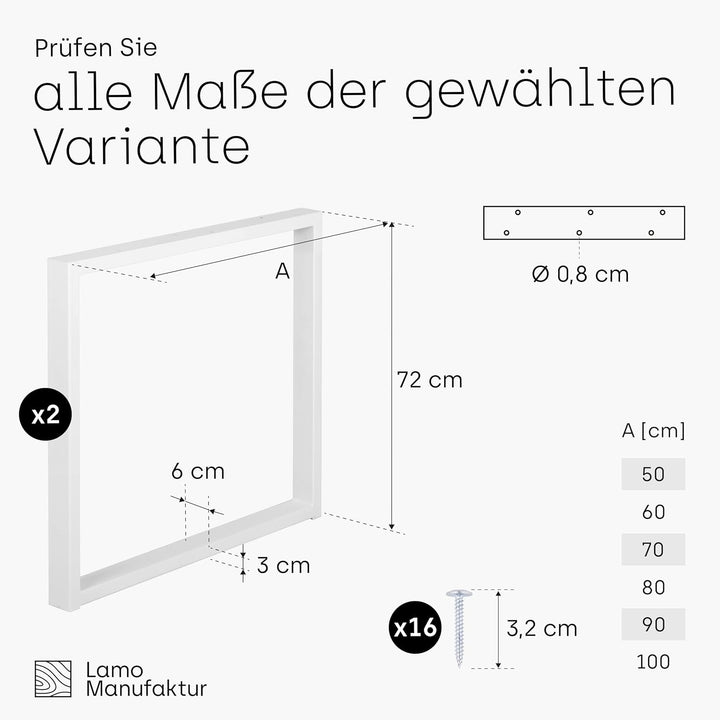 LAMO Manufaktur Tischbeine für Schreibtisch Esstisch, Simple Medium, Vierkantprofil 60x30 mm, Tischg