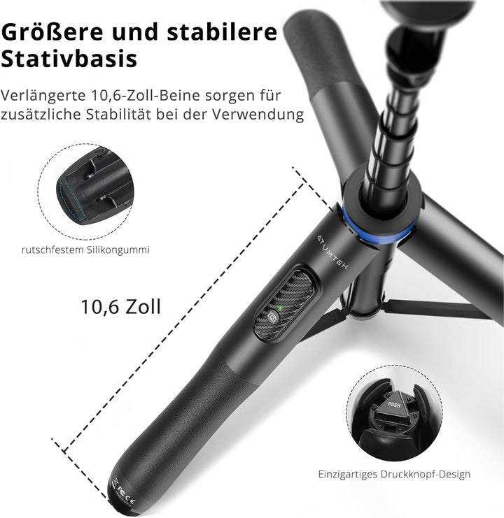 ATUMTEK 130CM Selfiestick, Bluetooth Selfie-Stick mit Hochbelastbarem Aluminium und Rutschfesten Dre