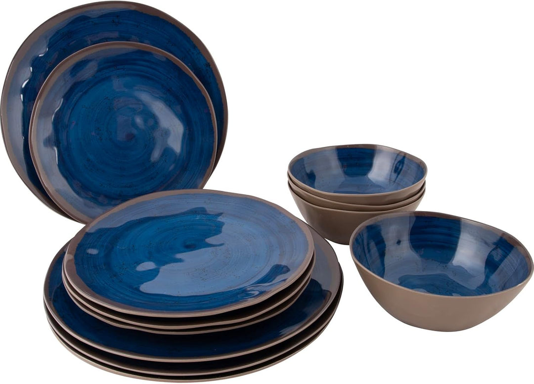 Bo-Camp Melamin Geschirr Set Halo Camping Essgeschirr Reise Picknick Teller, Blau