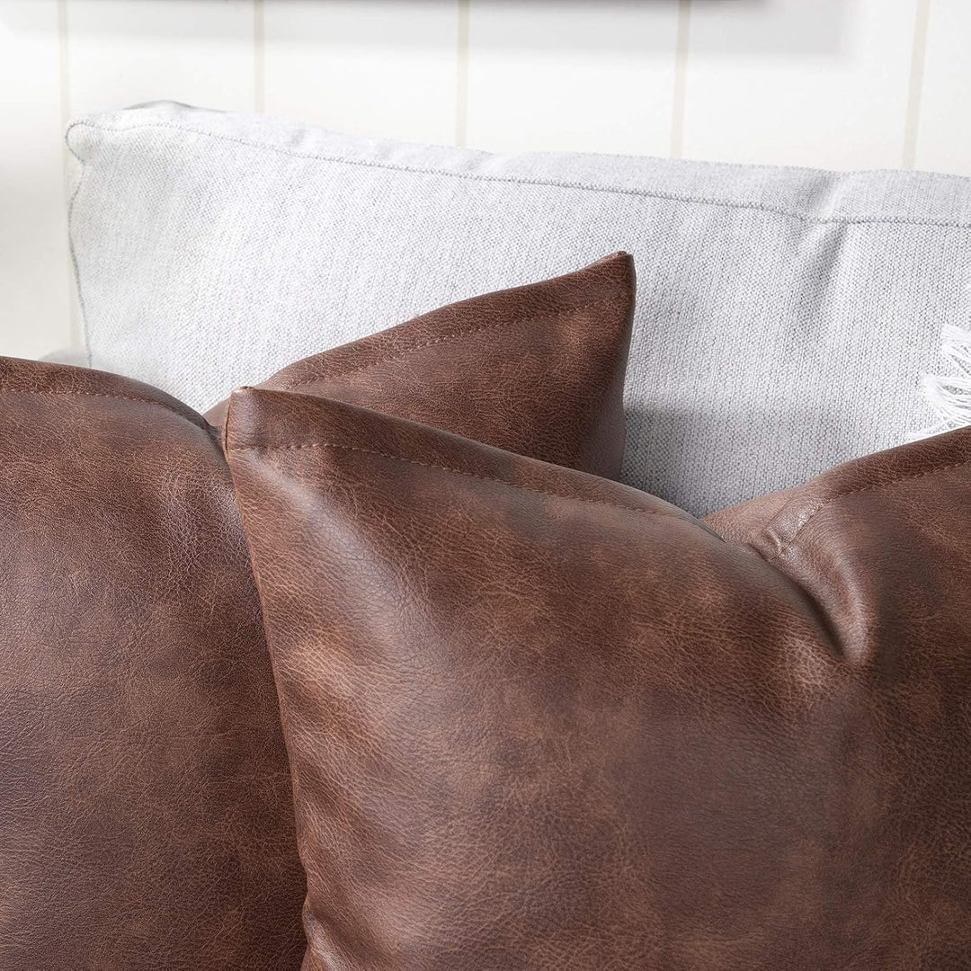 Yaertun Mandioo 2er Pack Luxus Kunstleder und Baumwolle dekorative Kissenbezug Set Kissenbezüge Sofa