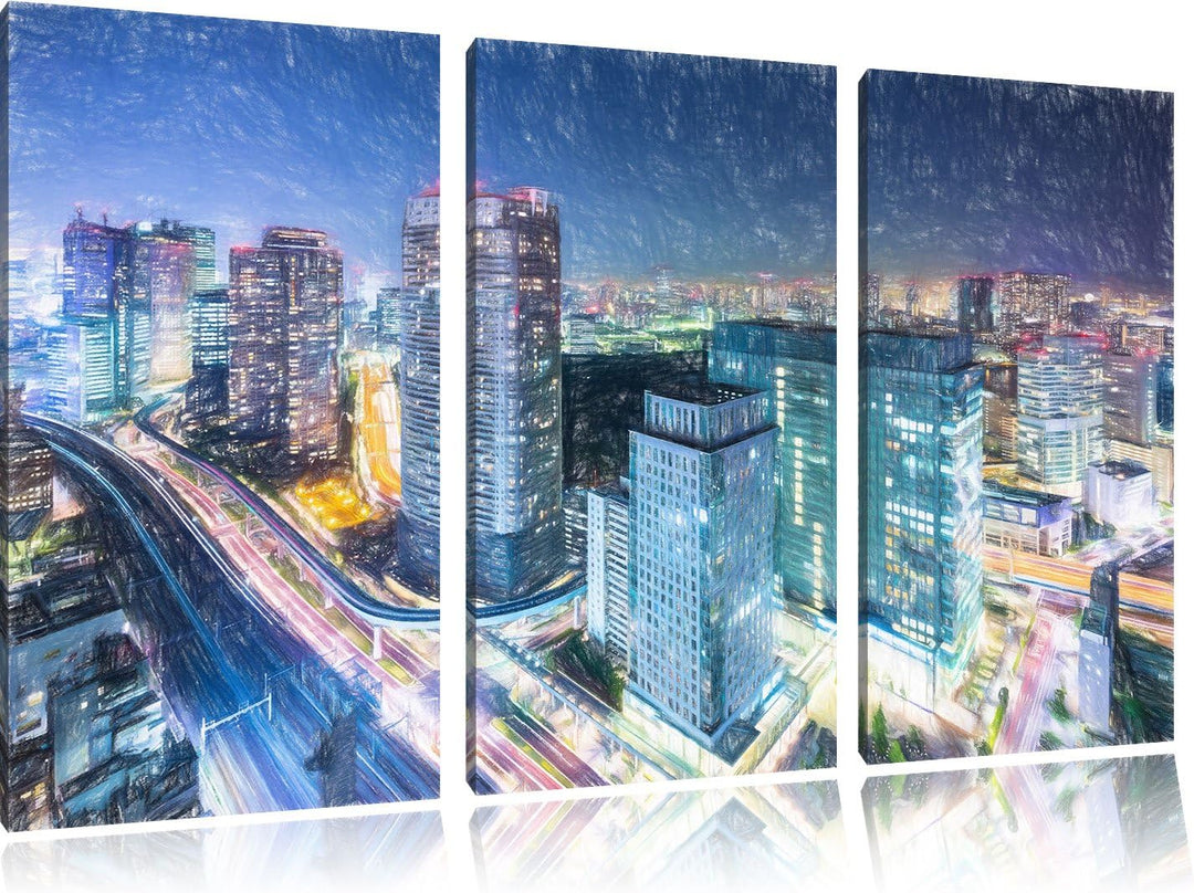 Pixxprint Moderne Architektur in Tokio / 3-Teilig/Gesamtmass 120cm Leinwandbild bespannt auf Holzrah