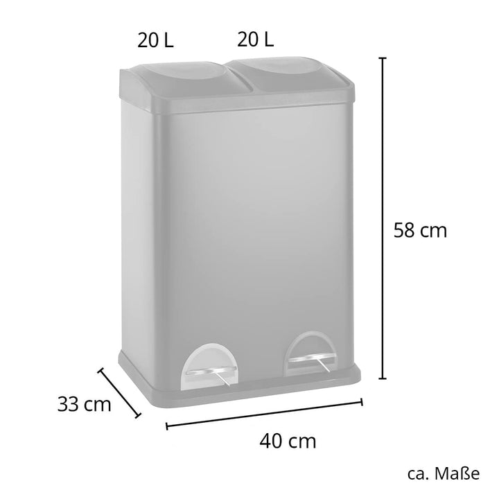SVITA TC2X20 Küchen-Eimer 40Liter Fassungsvermögen 2x20L Abfalleimer 2er-Mülleimer Mülltrennung Tret