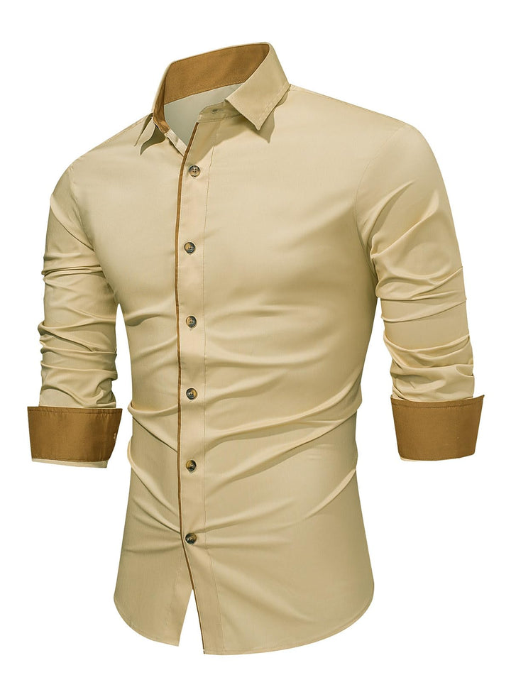Herren Langarm Business Freizeithemd - Formelle Baumwolle Dehnbar Klassisch Casual Western Kent-Krag