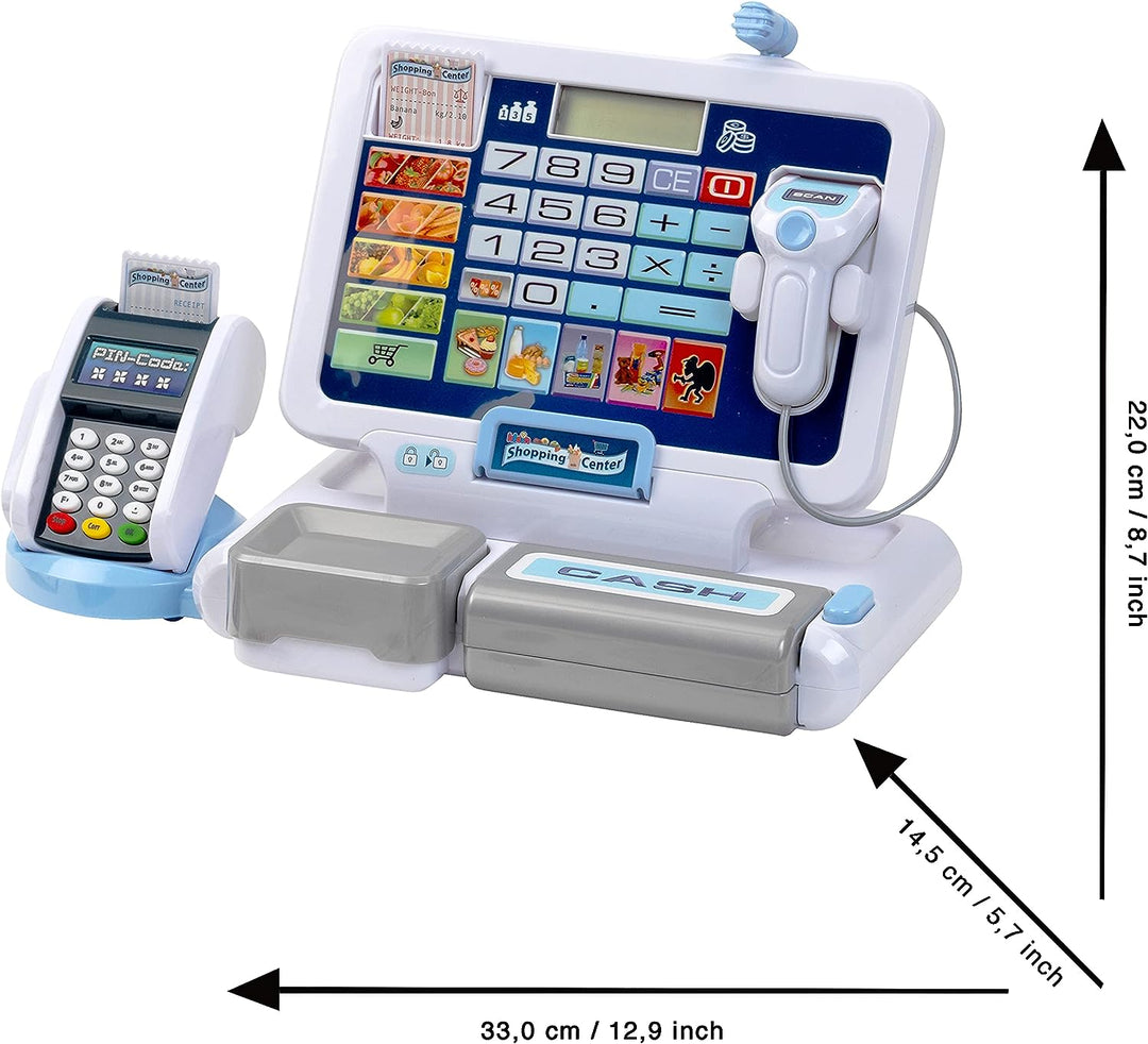 Theo Klein 9324 Tablet-Kassenstation I Spielkasse mit Sound und abnehmbarem Tablet, POS-Terminal mit